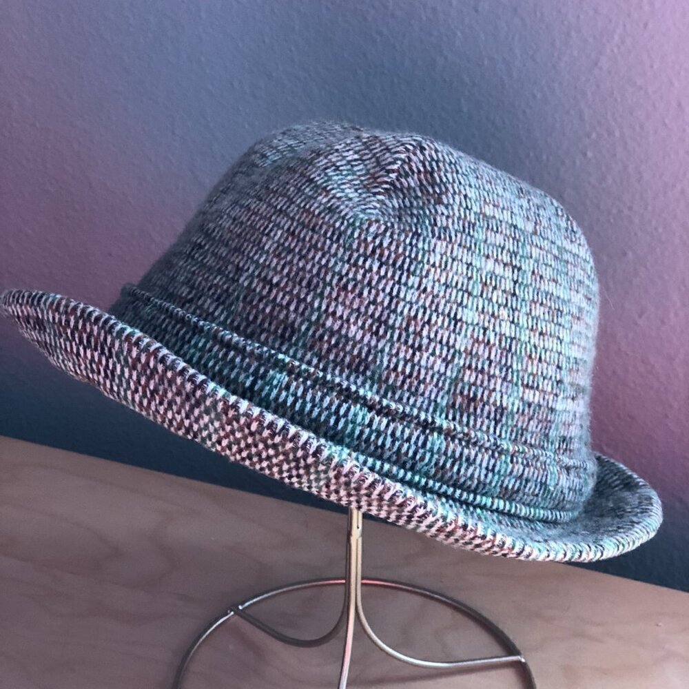 Vintage Tan, Brown & Green Tweed Fedora Hat - Rat Pack Vibe - Picture 4 of 5